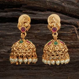 Kushal's Fashion Jewellery Gold Plated Artificial Stones Studded Jhumkas image 1