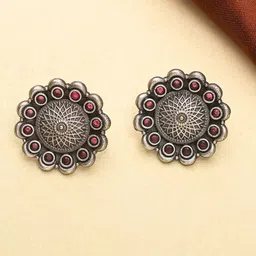 Voylla Silver-Toned Oxidised Contemporary Studs Earrings image 1
