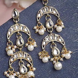 KARATCART Gold-Plated & White Kundan Studded Drop Earrings image 1