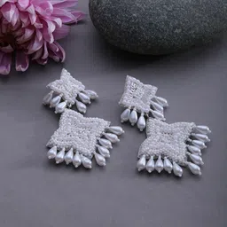 SOHI White Pearls & Beaded Star Shaped Designer Drop Earrings-picture-47