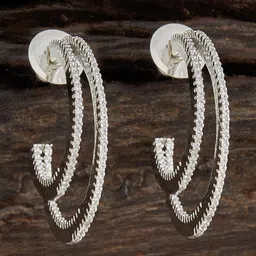 Kushal's Fashion Jewellery Rhodium-Plated Cubic Zirconia Classic Half Hoop Earrings-picture-35