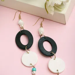 VOGUE PANASH Women Gold-Toned & White Oval Drop Earrings-image-0