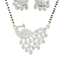 AanyaCentric Gold-Plated American Diamond-Studded Brass Mangalsutra with Earrings-image-58