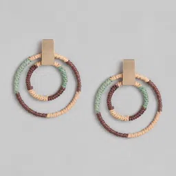 RICHEERA Brown & Green Circular Beaded Drop Earrings-image-95
