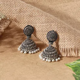 Fida Silver-Toned Classic Jhumkas Earrings image 1