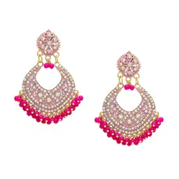 Shining Jewel - By Shivansh Gold-Plated Cubic Zirconia Studded Contemporary Chandbalis-picture-26
