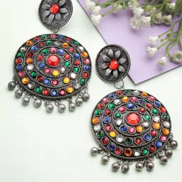 Moedbuille Silver-Plated Crystals Studded Circular Drop Earrings-picture-51