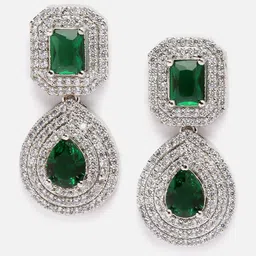 DressBerry Silver Toned American Diamond Rhodium Plated Drop Earrings-picture-30