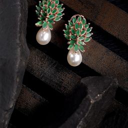 Saraf RS Jewellery Green Leaf Shaped Drop Earrings-picture-49