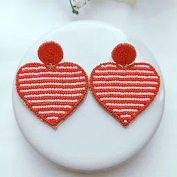 Crunchy Fashion Beaded Heart Shaped Drop Earrings-picture-10