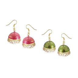 FEMMIBELLA Set Of 2 Gold Plated Dome Shaped Jhumkas Earrings-picture-32