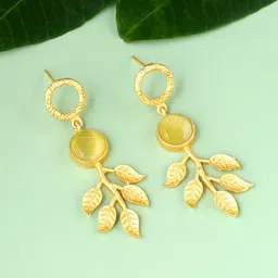 CELEBRAVO Brass-Plated Leaf Shaped Drop Earrings-picture-19