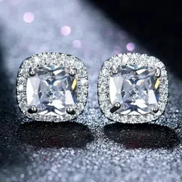 Jewels Galaxy Silver-Plated American Diamond Studded Square Stud Earrings-picture-16