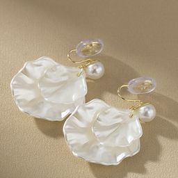 MYKI Gold-Plated Artificial Beads-Beaded Shell Shaped Drop Earrings-picture-33