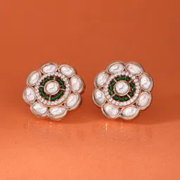 AMI Rose Gold-Plated Cubic Zirconia Floral  Studs Earrings-picture-56