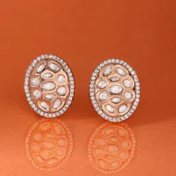 AMI Rose Gold-Plated CZ Oval Studs Earrings-picture-29