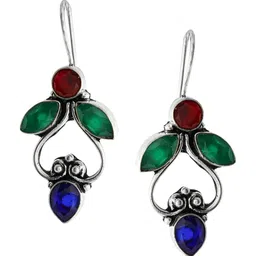 EL REGALO Silver-Plated & Red Contemporary Drop Earrings-picture-10