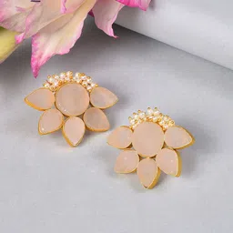 SOHI Pink & Gold-Plated Floral Studs Earrings image 1