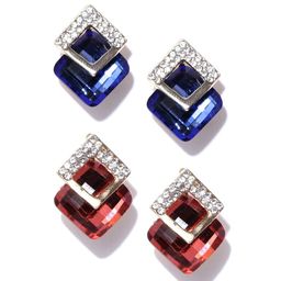DressBerry Set Of 2 Gold-Plated Diamond Shaped Stone Studded Studs Earrings-picture-6