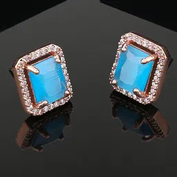Estele Rose Gold-Plated CZ Studded Contemporary Studs Earrings-picture-23