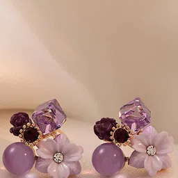 Celestique Gold-Plated Stainless Steel Floral Shaped Cubic Zirconia Korean Studs-picture-58