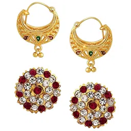 Vighnaharta Set Of 2 Gold-Plated Cubic Zirconia Contemporary Stud & Hoop Earrings-picture-30
