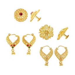 Vighnaharta Set Of 4 Gold-Plated Cubic Zirconia Studded Contemporary Studs-picture-33