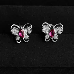 GIVA 925 Silver Pop Pink Studded Butterfly Studs image 1
