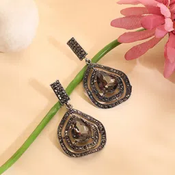 SOHI Silver-Plated Oxidised Drop Earrings image 1