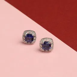 Clara Rhodium-Plated Blue & Silver-Toned Square Shaped Studs image 1