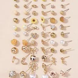 Jewels Galaxy Set Of 30 Gold-Plated Crystals Studded Contemporary Studs Earrings-picture-38