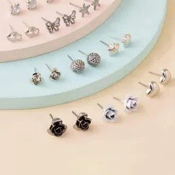 Jewels Galaxy Set Of 30 Silver-Plated Contemporary Studs Earrings-picture-33