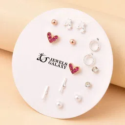 Jewels Galaxy Set of 7 Silver Plated Crystals Studs Earrings-picture-24
