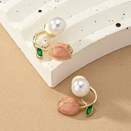 PolluxCraft Korean Gold-Plated Zircon Pearls Beaded Floral Shaped Studs-picture-16