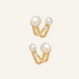 PolluxCraft Gold-Plated Korean PearlsZircon Studded Contemporary Shaped Studs-image-32