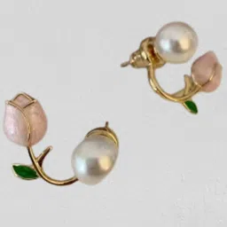 PolluxCraft Korean Gold-Plated Pearls And Zircon Studded Floral Studs-image-95