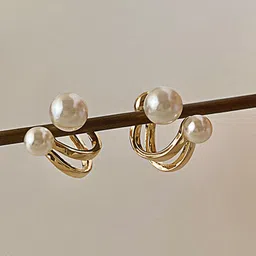 PolluxCraft Gold-Plated Pearls Studded Korean Contemporary Shaped Studs-image-76
