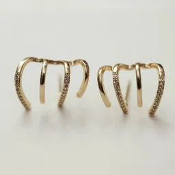 PolluxCraft Korean Gold-Plated Zircon Studded Contemporary Shaped Studs-image-27