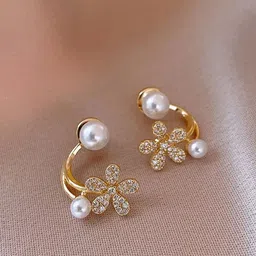 PolluxCraft Gold-Plated Korean Zircon Studded Contemporary Shaped Studs-picture-36