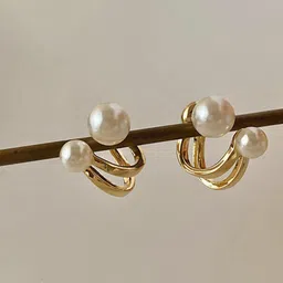 PolluxCraft Korean Gold-Plated Pearls Studded Contemporary Studs-image-29