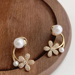 PolluxCraft Korean Gold-Plated Pearl Zircon Stone Studded Contemporary Studs-picture-23