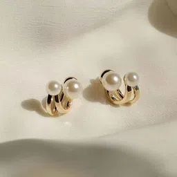 PolluxCraft Korean Gold-Plated Pearls Beaded Contemporary Shaped Studs-image-7