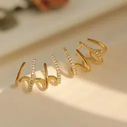 PolluxCraft Korean Gold-Plated Zircon Stones Studded Contemporary Shaped Studs-image-41