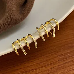 PolluxCraft Korean Gold-Plated Zircon Studded Contemporary Shaped Studs-image-60