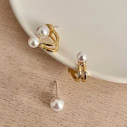 PolluxCraft Gold-Plated Pearls Studded Korean Contemporary Shaped Studs-image-28