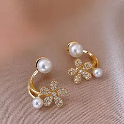 PolluxCraft Korean Gold-Plated Zircon Stones Studded Contemporary Shaped Studs-image-7