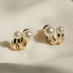 PolluxCraft Korean Gold-Plated Pearls Studded Contemporary Studs-image-32