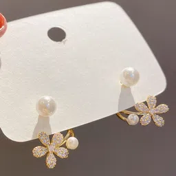 PolluxCraft Korean Gold-Plated Pearl Zircon Stone Studded Contemporary Studs-picture-22