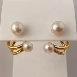 PolluxCraft Gold-Plated Pearls Studded Contemporary Shaped Korean Studs-image-91