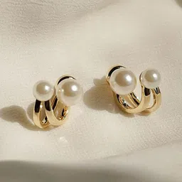 PolluxCraft Korean Gold-Plated Pearls Studded Contemporary Studs-picture-24